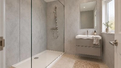 Panneau mural de salle de bain en PVC gris béton de 1 mètre de large